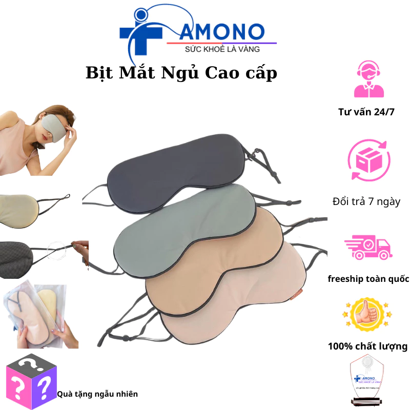 Bịt mắt ngủ 2 mặt AMONO, miếng che mắt ngủ cao cấp 2 mặt ấm mát có có quai đeo điều chỉnh