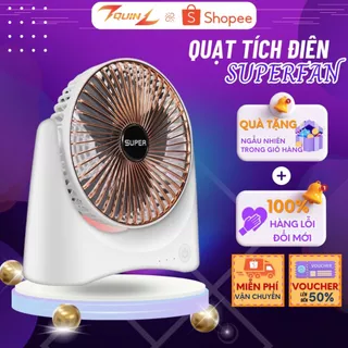 Quạt Tích Điện Super Fan 2024, Quạt Tích Điện Mini Để Bàn, Quạt Để Bàn 3 Chế Độ Mát Xoay 360 Độ