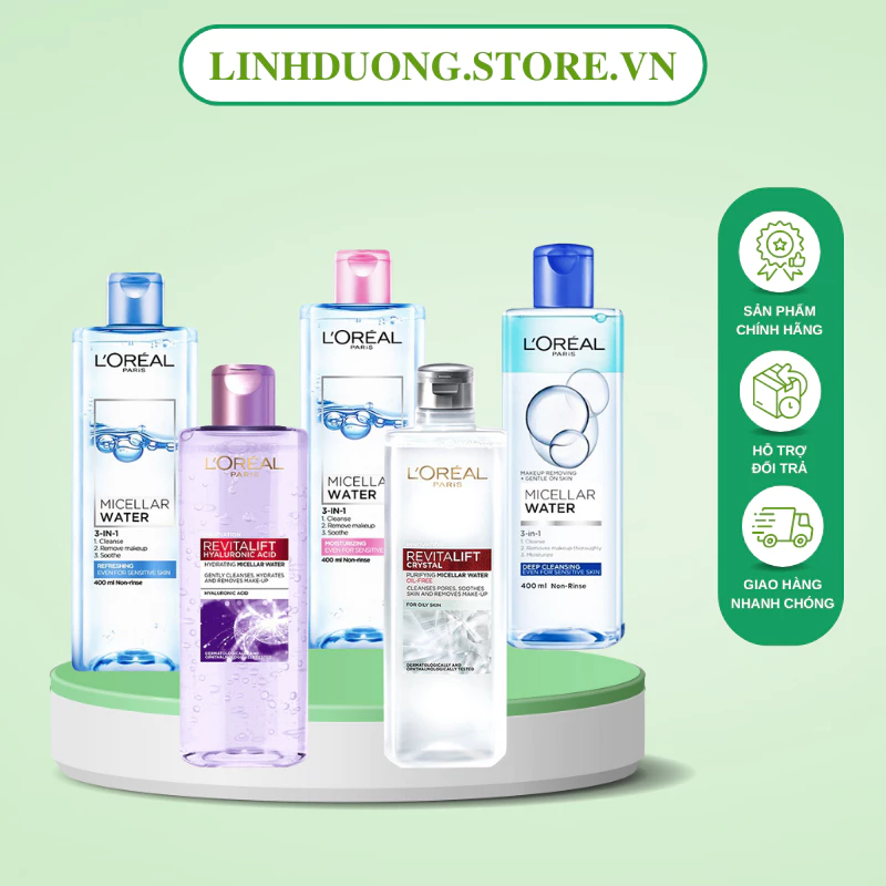 Nước Tẩy Trang L'Oreal Paris 3in1 Micellar Water 95ml - 400ml, Làm Sạch, Dưỡng Ẩm Cho Mọi Loại Da Loreal