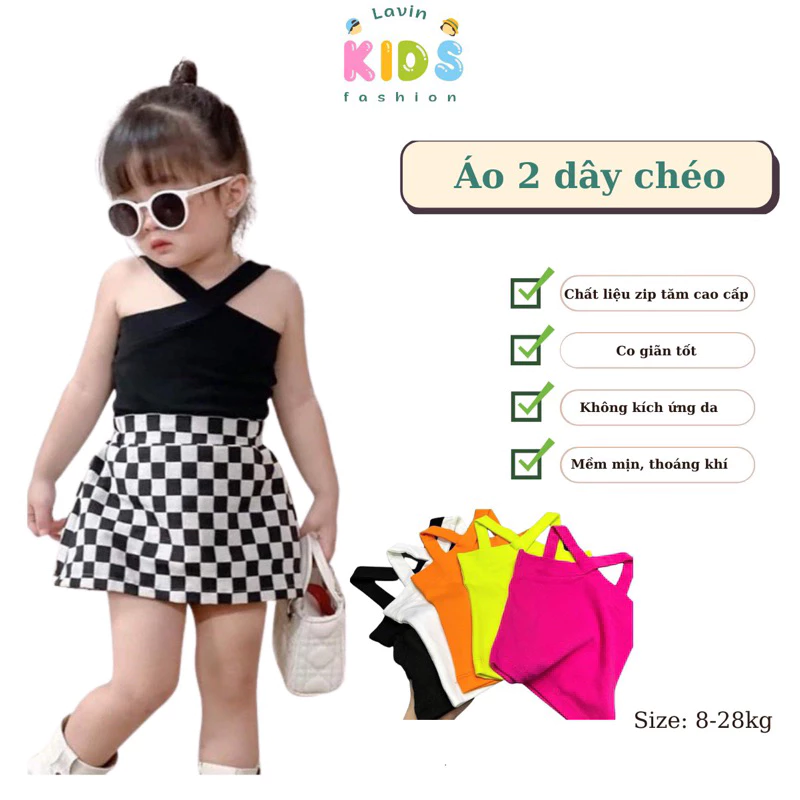 Áo Hai Dây Chéo ôm body vải Zip co dãn cho bé gái