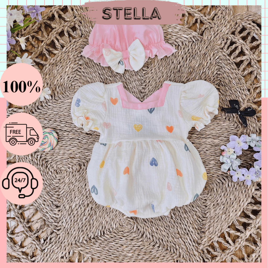 Body trái tim bé gái size 4-11kg. Body thiết kế chất liệu Xô Musslin đáng yêu cho bé. Stella shop