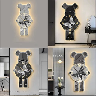 Tranh Đồng Hồ Đèn Led BearBrick Tráng Gương Trang trí Phòng Khách/ Phòng Ngủ/ Cửa hàng /Spa/ Shop Thời Trang/Tặng Quà