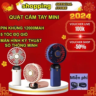 Quạt cầm tay tích điện dung lượng pin khủng 12.000 mAh cao nhất trên thị trường, quạt mini 5 tốc độ gió linh hoạt