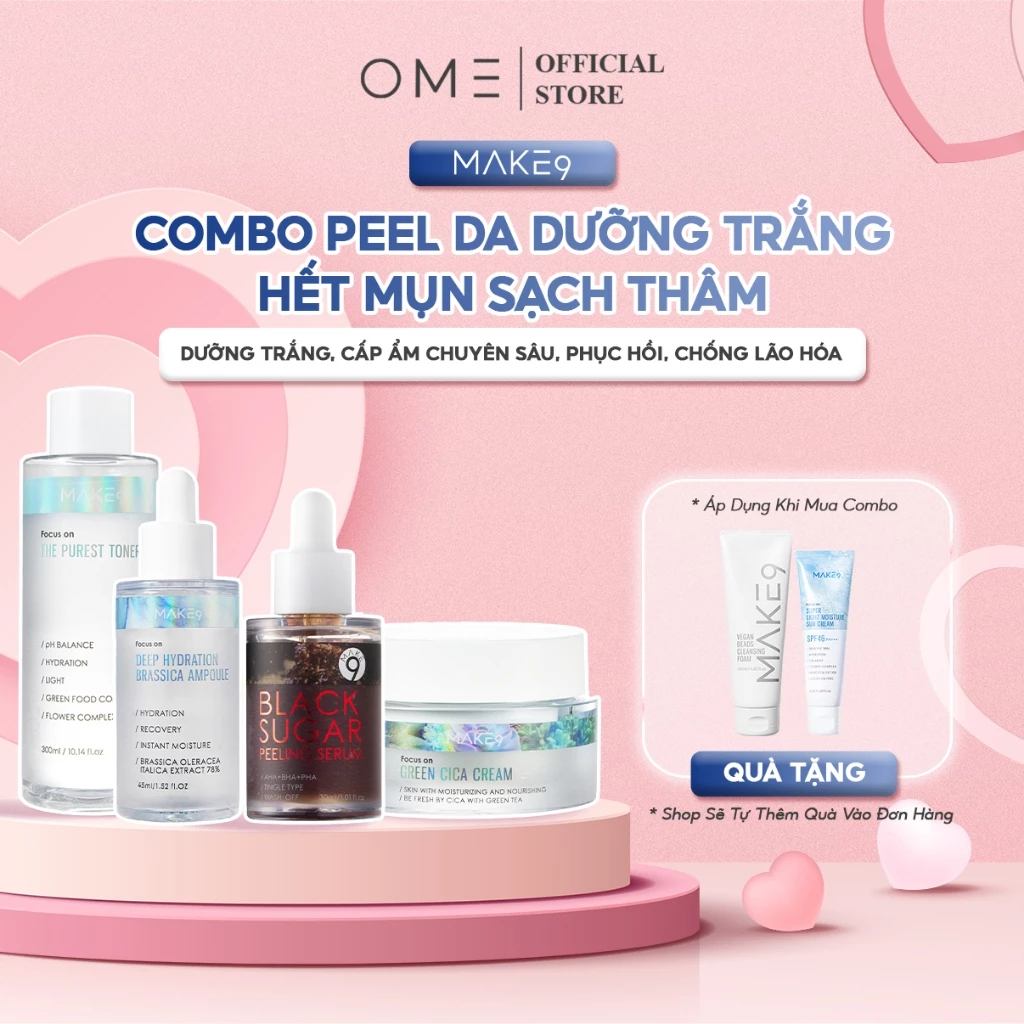 Bộ Combo Peel Da Dưỡng Trắng Cấp Ẩm Phục Hồi và Tái Tạo Da Toàn Diện MAKE9 Giúp Chăm Sóc Thay Mới Làn da Không Bong Tróc