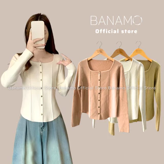 Áo len nữ Banamo Fashion áo len dệt kim cổ vuông dài tay 341