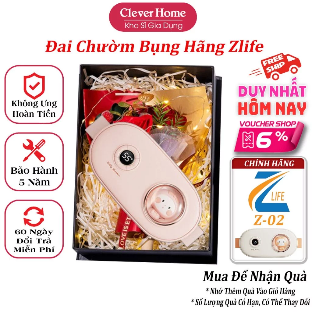 Đai chườm nóng bụng kinh nguyệt chính hãng zlife, máy massage chườm ấm bụng có chế độ rung giảm mỡ bụng