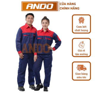 Quần áo bảo hộ lao động AD04 vải kaki 3.1 dày dặn, may kỹ, màu xanh than phối đỏ