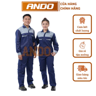 Quần áo bảo hộ lao động AD02, vải kaki 3.1 dày dặn, may kỹ, màu xanh than phối ghi