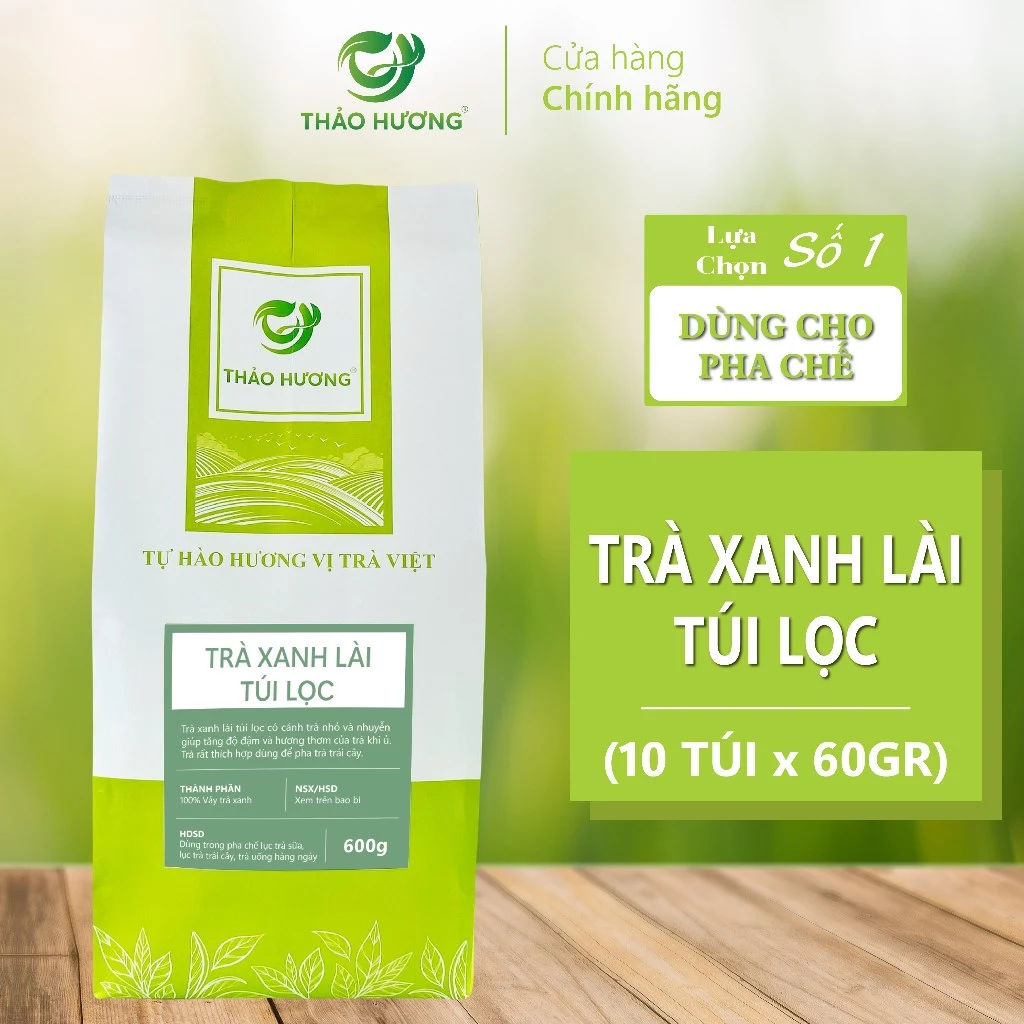 Trà Xanh Lài túi lọc Thượng Hạng thương hiệu Thảo Hương Gói 600gr (10 túi x 60gr) - Pha chế trà chanh, lục trà trái