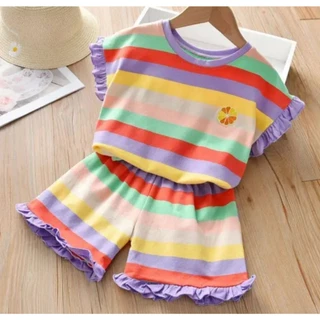 Set bộ hè mẫu cầu vồng cotton thoáng mát dành cho các bé gái size 7-17kg