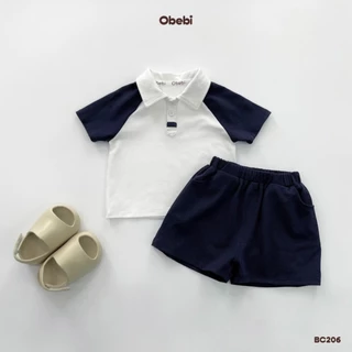 Bộ Cộc Polo Phối Tay , Vải Cotton Thoáng Mát Mùa Hè Cho Bé Obebi BC206