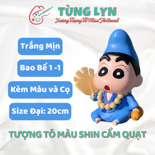 Tượng Tô màu, Tượng Shin Cầm Quạt, Size 20cm - [KÈM MÀU VÀ CỌ] - Tượng Thạch Cao Trắng Decor