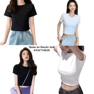 Aó Thun Croptop trơn basic freesize co giãn 4 chiều