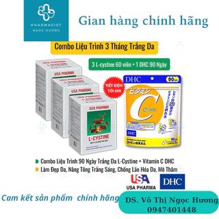 Combo trắng da (Liệu trình 3 tháng) Lcystine 60 viên 3 Hộp và Vitamin C DHC 180 viên giảm thâm mụn, tóc chắc khỏe