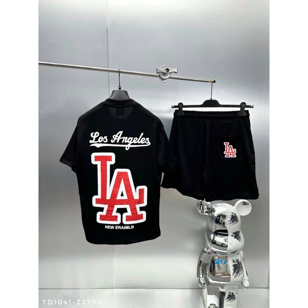 Bộ Đồ Nam Nữ MLB  Họa Tiết In Chữ L.A Sau Lưng Chống Bong_Áo Thun Nam Nữ Chất Vải Cotton Form Dáng Boy Phố Hottrend