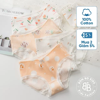 (Bon Bo Kids) Quần Chip Bé Gái Mẫu Hoa Vàng Cam, Quần Lót Bé Gái 32-60kg, Kháng Khuẩn, 100% Cotton an toàn cho bé