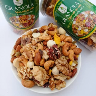 Granola siêu hạt không yến mạch hộp 475g (gồm có nhân mắc ca, hạt hạnh nhân, bí, điều, óc chó đỏ, trái cây sấy dẻo ...)