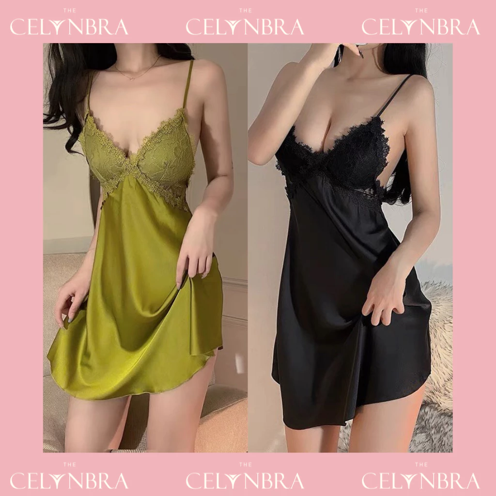 Váy ngủ lụa ren ngực sexy dây chéo lưng gợi cảm THE CELYNBRA - V54