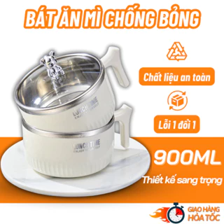 Bát ăn mì chống nóng Uforu cao cấp, tô ăn mì bằng thép không gỉ có nắp đậy gấu dễ thương sang trọng hiện đại tiện lợi