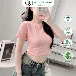 Áo Thun Croptop Tay Ngắn Loang Kim Tuyến QS QUYEN SHOP