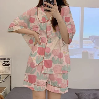 [HÀNG MỚI VỀ] Bộ Ngủ Nữ Tay Cộc, Pijama Mặc Nhà Tulip Và Thỏ Honey Wear Đồ Mặc Nhà Nữ Chất Liệu Cotton Mềm Mịn P136