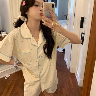 [HÀNG MỚI VỀ] Bộ Ngủ Nữ Tay Cộc, Pijama Mặc Nhà Chấm Bi Xanh Honey Wear Đồ Mặc Nhà Nữ Chất Liệu Cotton Mềm Mịn P139