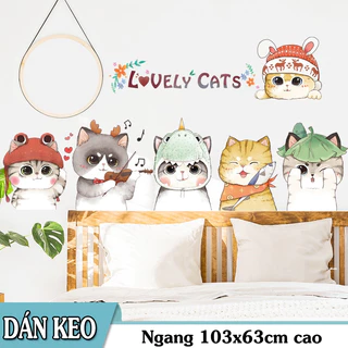 Decal trang trí tường - 6 chú mèo Lovely Cat dễ thương