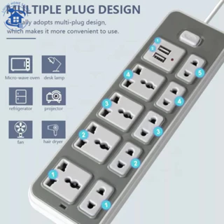 [🎆 Free shipping] Ổ power plug smart 5 plugs, 2 ports USB charger, 9 universal socket wire long 1.8 meters