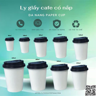 Lốc 100c ly giấy cà phê có nắp đủ size