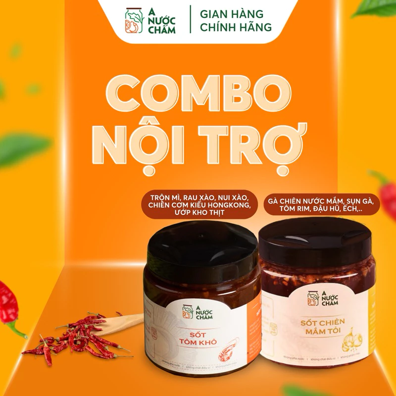 Combo sốt tôm khô và sốt chiên mắm tỏi, dùng trộn mì, chiên nước mắm đủ món