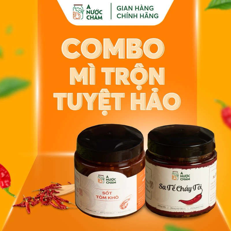 Combo trộn mì gồm sa tế cháy tỏi và sốt tôm khô