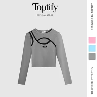 Áo croptop nữ body tay dài TOPTIFY khoét ngực phối viền Verity Top AC116