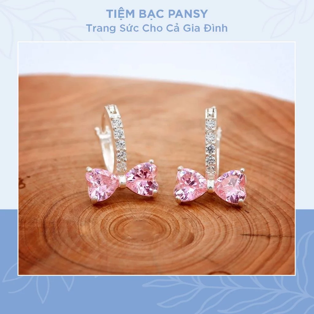 Bông tai bạc cho bé gái PANSY hình chiếc nơ xinh xắn - Hoa tai trẻ em chất liệu bạc ta cao cấp