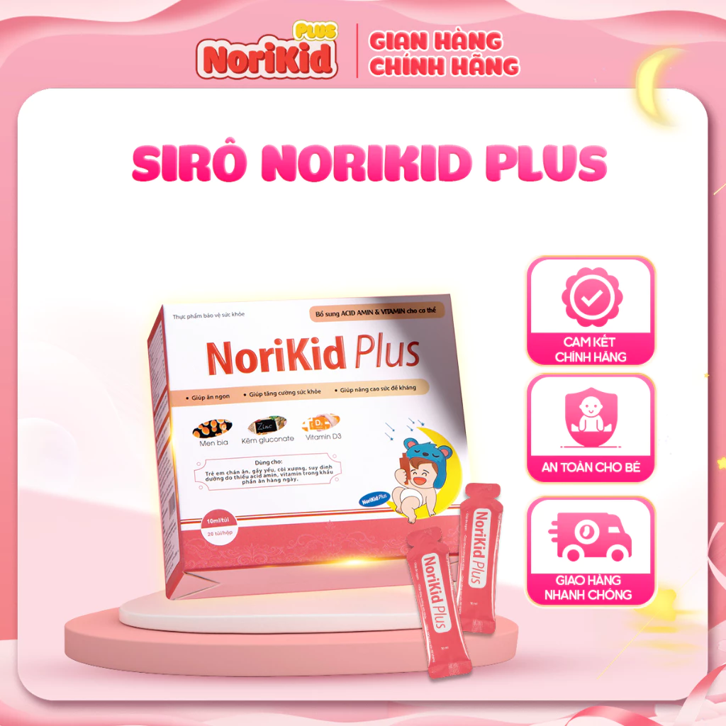 Siro Ăn Ngon NORIKID PLUS Hỗ Trợ Cải Thiện Biếng Ăn Táo Bón Tăng Sức Đề Kháng Cho Trẻ Hộp 20 Gói