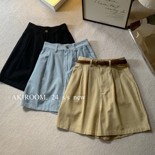 𝐀𝐊𝐈𝐑𝐎𝐎𝐌 | Quần shorts thô mềm cạp lưng chun kèm belt 8117 hai túi chéo