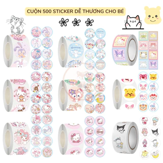 (hàng sắp về thêm) Cuộn 500 sticker/ tem/ nhãn dán dễ thương dùng trang trí hoặc cho bé