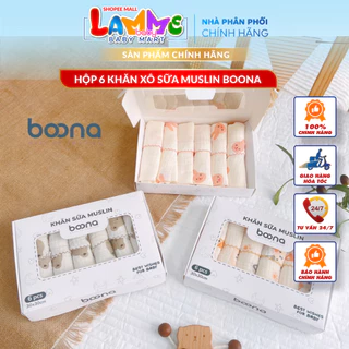 Khăn sữa Muslin Boona - Hộp 6 khăn 2 lớp cao cấp