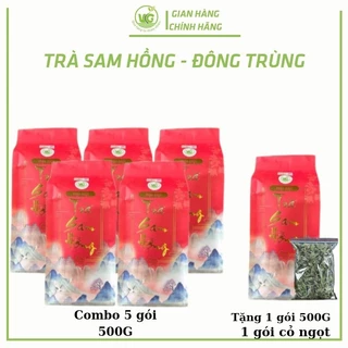 Trà Sam Hồng ĐẶC BIỆT CÓ ĐÔNG TRÙNG HẠ THẢO FREE SHIP mua 5 Tặng 2 -1goi cùng loại 1 gói cỏ ngọt- chống đau đầu mất ngủ