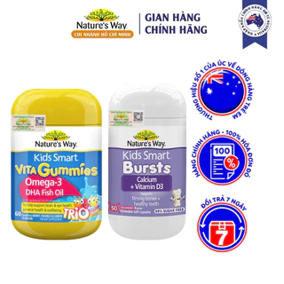 Combo Nature's Way Kids Smart Calcium + Vitamin D3 Và Vita Gummies Omega-3 DHA Fish Oil – Hỗ Trợ Tăng Sức Đề Kháng