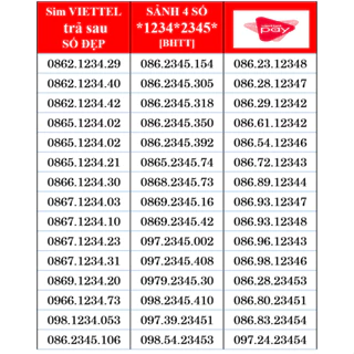 [HCM] Sim Trả Sau Viettel sim sảnh tiến giữa 1234, 2345 bạn cần sim mua ngay nhé