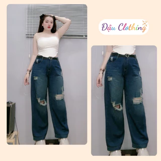 Quần bò Bigsize nữ dáng suông ống rộng rách gối chất denim dày dặn tôn dáng dễ phối đồ 58kg - 95kg Q503