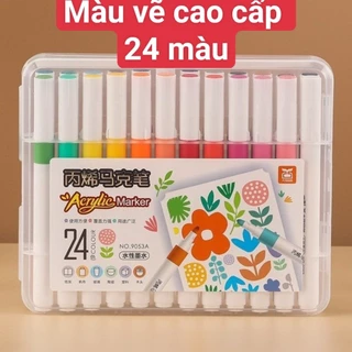 [MÀU VẼ CAO CẤP] Bút Màu Acrylic Marker - Vẽ Trên Mọi Chất Liệu - Có Thể Vẽ Chồng Màu - Hộp 24 màu