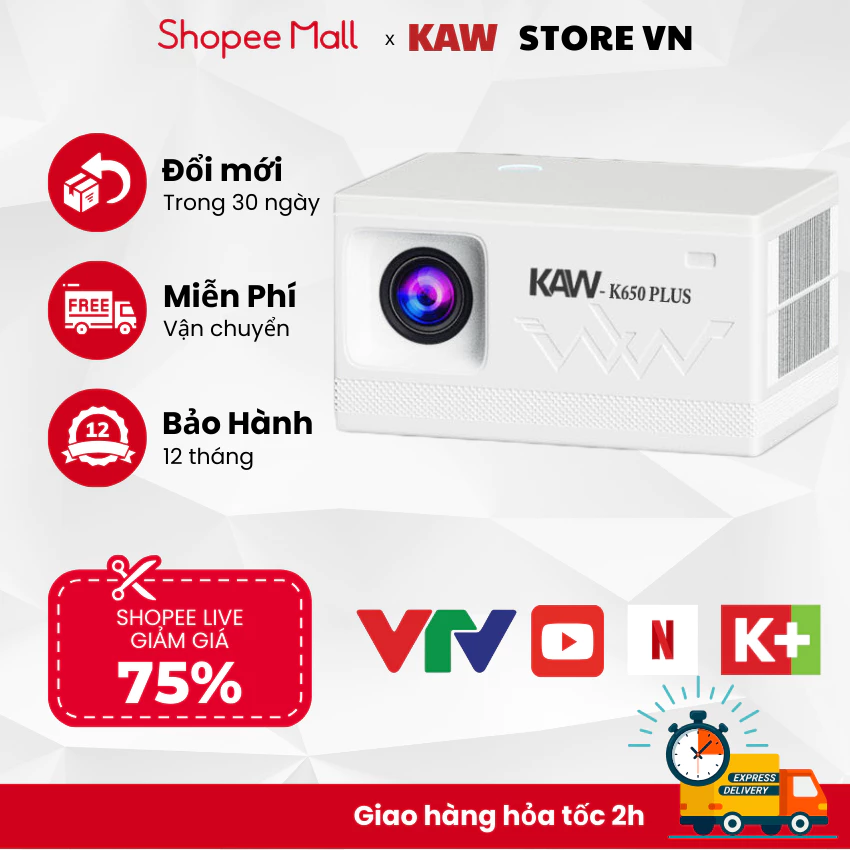 Máy Chiếu 4K Siêu Nét Kaw K650 Plus Chính Hãng, Giá Rẻ, Chất Lượng, Bảo Hành 12 Tháng