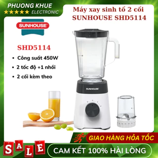 Máy Xay Sinh Tố Sunhouse 2 Cối SHD-5114 - Công Suất 450W Dung Tích 1.5L Xay Đá, Rau Củ, Đồ Khô. Hàng Chính Hãng