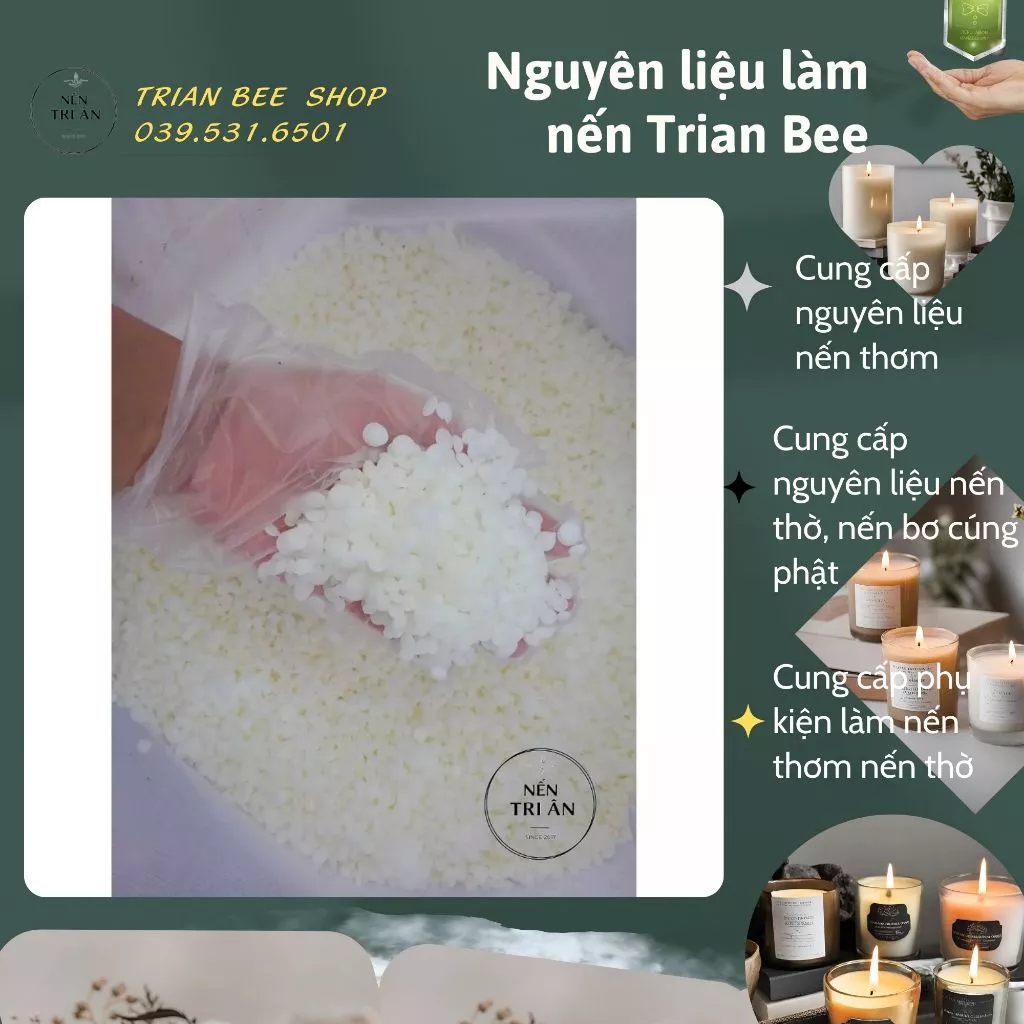 Sáp ong trắng 1kg - nguyên liệu làm nến, mỹ phẩm Trian Bee