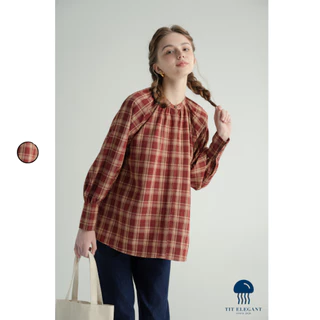 Nora Shirt - TIT ELEGANT - Áo sơ mi dài tay kẻ đỏ