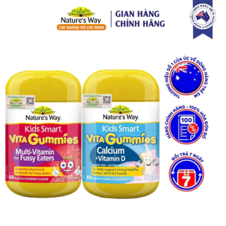 Combo 2 Kẹo Dẻo Cho Bé Nature's Way Kids Smart Vita Gummies Calcium + Vitamin D Và Multi Vitamin for Fussy Eaters 60v/h