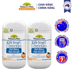 Combo 2 Hộp Viên Nhai Kids Smart DHA 300mg Triple Strength NATURE'S WAY Phát Triển Não Bộ Và Mắt Khỏe Mạnh 50 Viên/hộp