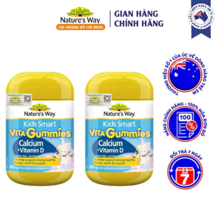 Combo 2 Hộp Kẹo Dẻo Canxi Cho Bé NATURE'S WAY Kids Smart Vita Gummies Calcium + Vitamin D 60 Viên/hộp