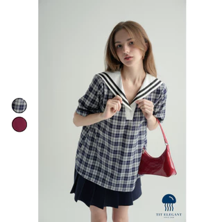 Aline Shirt - TIT ELEGANT - Áo sơ mi kẻ caro cổ thuỷ thủ